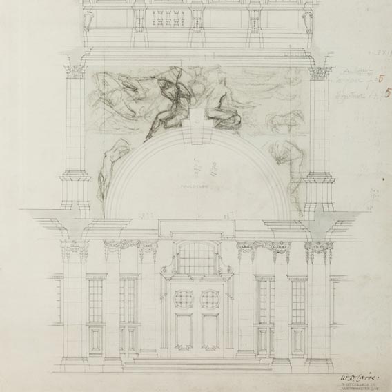 Émile Fabry - Plan de la façade de la Chambre de Conseil de l’Université de Cardiff, ornée de l’œuvre « La Guerre et la Paix »